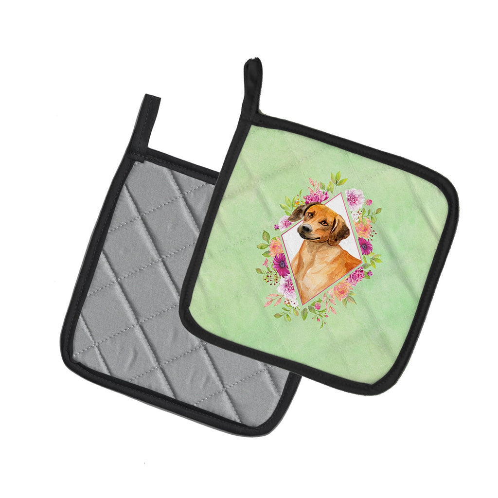 Rhodesian Ridgeback Green Flowers Pot Holder Set of 2 Heat Resistant Quilted Hot Pads 7.5 x 7.5 Inch, Insulated Kitchen Trivets for Cooking & Baking