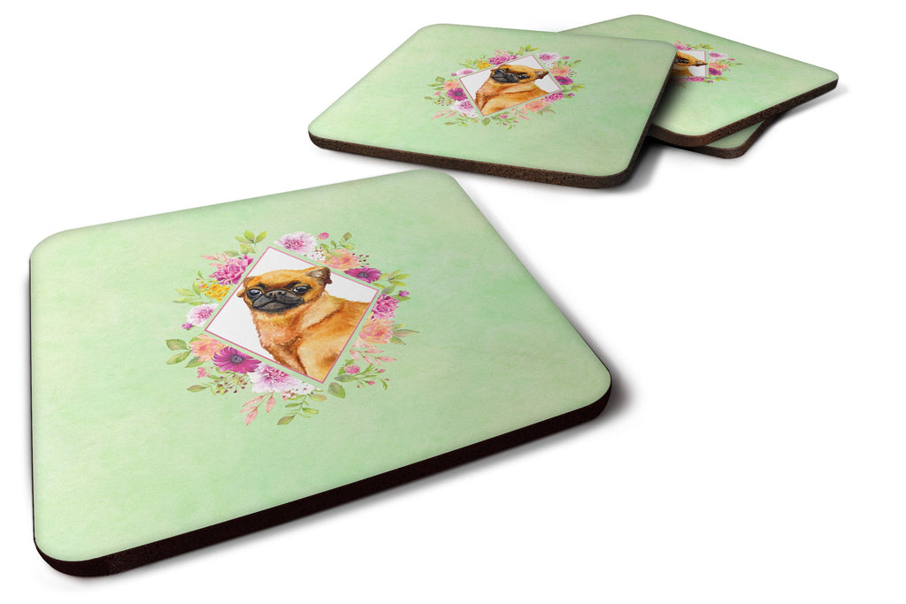 Brabant Griffon Green Flowers Foam Coasters Set of 4 Cup Coasters for Indoor Outdoor, Tabletop Protection, Anti Slip, Mouse pad Material