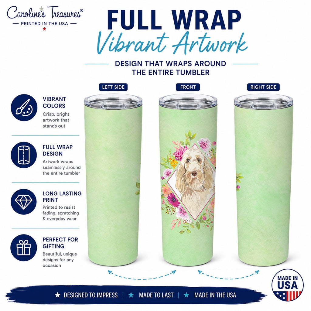 Spinone Italiano Green Flowers Stainless Steel Skinny Tumbler 20 oz Vacuum Double Walled Reusable Insulated Travel Cup