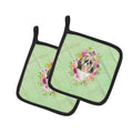 Shih Tzu Green Flowers Pot Holder Set of 2 Heat Resistant Quilted Hot Pads 7.5 x 7.5 Inch, Insulated Kitchen Trivets for Cooking & Baking