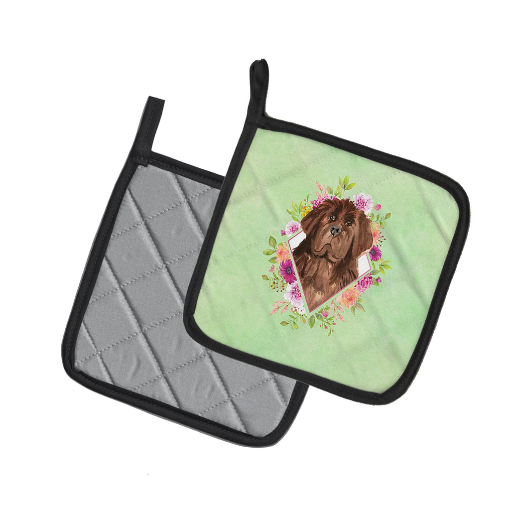 Newfoundland Green Flowers Pot Holder Set of 2 Heat Resistant Quilted Hot Pads 7.5 x 7.5 Inch, Insulated Kitchen Trivets for Cooking & Baking
