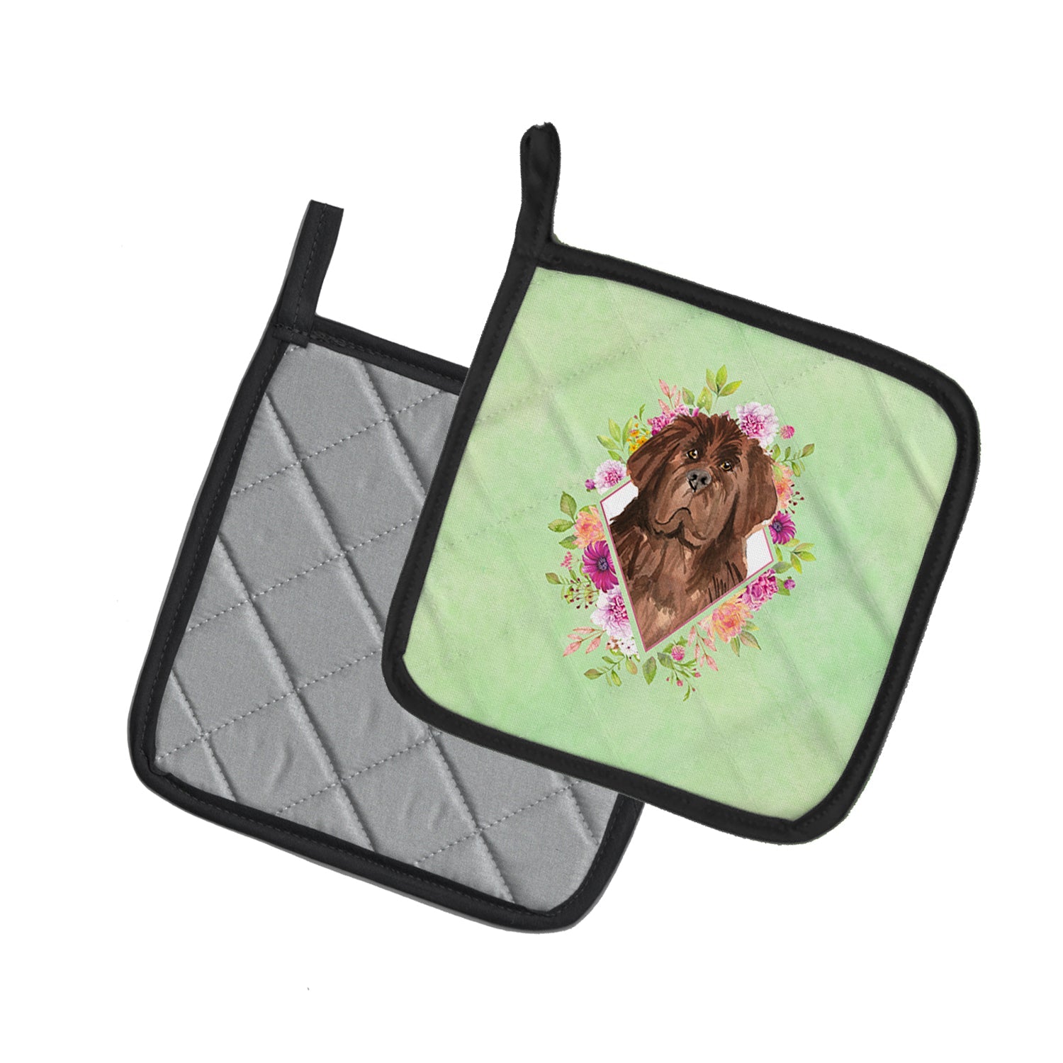 Newfoundland Green Flowers Pot Holder Set of 2 Heat Resistant Quilted Hot Pads 7.5 x 7.5 Inch, Insulated Kitchen Trivets for Cooking & Baking