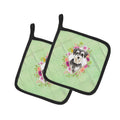 Schnauzer #2 Green Flowers Pot Holder Set of 2 Heat Resistant Quilted Hot Pads 7.5 x 7.5 Inch, Insulated Kitchen Trivets for Cooking & Baking