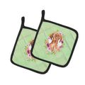 Vizsla Green Flowers Pot Holder Set of 2 Heat Resistant Quilted Hot Pads 7.5 x 7.5 Inch, Insulated Kitchen Trivets for Cooking & Baking