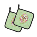 Golden Retriever Green Flowers Pot Holder Set of 2 Heat Resistant Quilted Hot Pads 7.5 x 7.5 Inch, Insulated Kitchen Trivets for Cooking & Baking