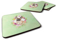Fawn French Bulldog Green Flowers Foam Coasters Set of 4 Cup Coasters for Indoor Outdoor, Tabletop Protection, Anti Slip, Mouse pad Material