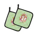Cavapoo Green Flowers Pot Holder Set of 2 Heat Resistant Quilted Hot Pads 7.5 x 7.5 Inch, Insulated Kitchen Trivets for Cooking & Baking