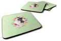 Border Collie Green Flowers Foam Coasters Set of 4 Cup Coasters for Indoor Outdoor, Tabletop Protection, Anti Slip, Mouse pad Material