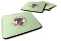 Black Labrador Green Flowers Foam Coasters Set of 4 Cup Coasters for Indoor Outdoor, Tabletop Protection, Anti Slip, Mouse pad Material