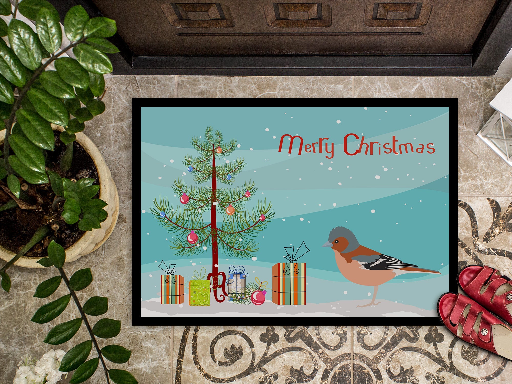 Finch Merry Christmas Doormat Indoor Outdoor 18H X 27W Front Door Mat Rugs for Entryway, Non Slip Washable