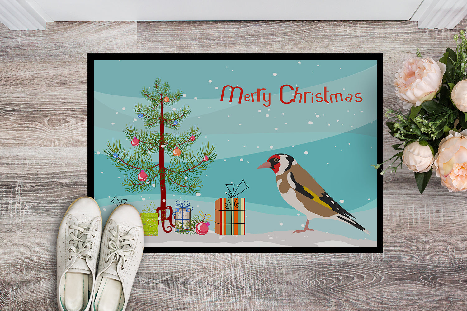 Gold Finch Merry Christmas Doormat Indoor Outdoor 18H X 27W Front Door Mat Rugs for Entryway, Non Slip Washable