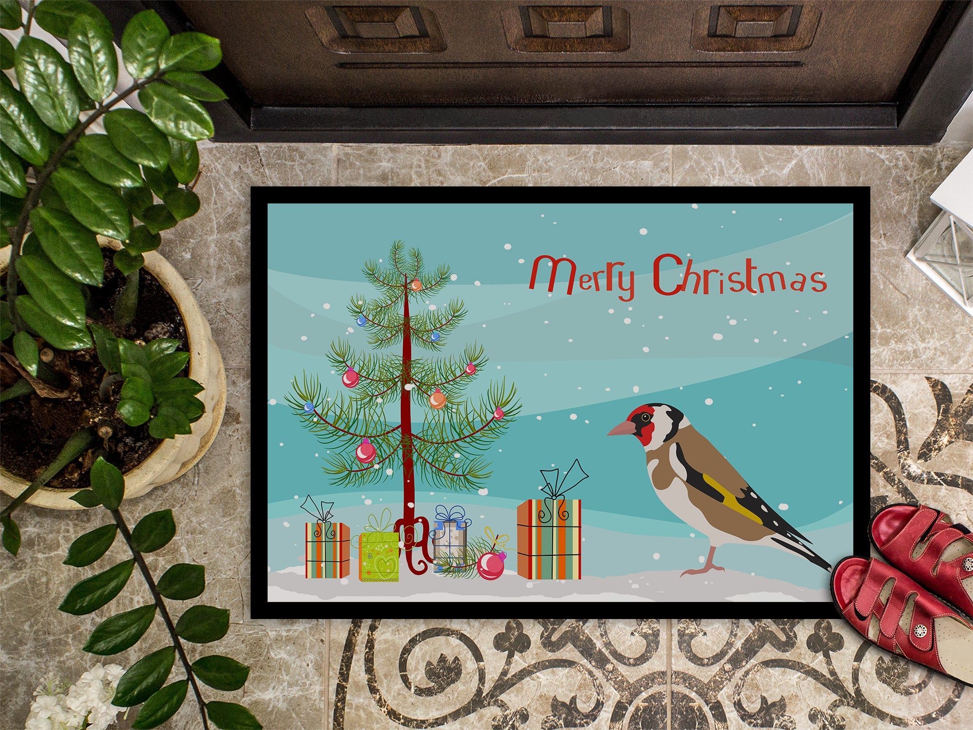 Gold Finch Merry Christmas Doormat Indoor Outdoor 18H X 27W Front Door Mat Rugs for Entryway, Non Slip Washable
