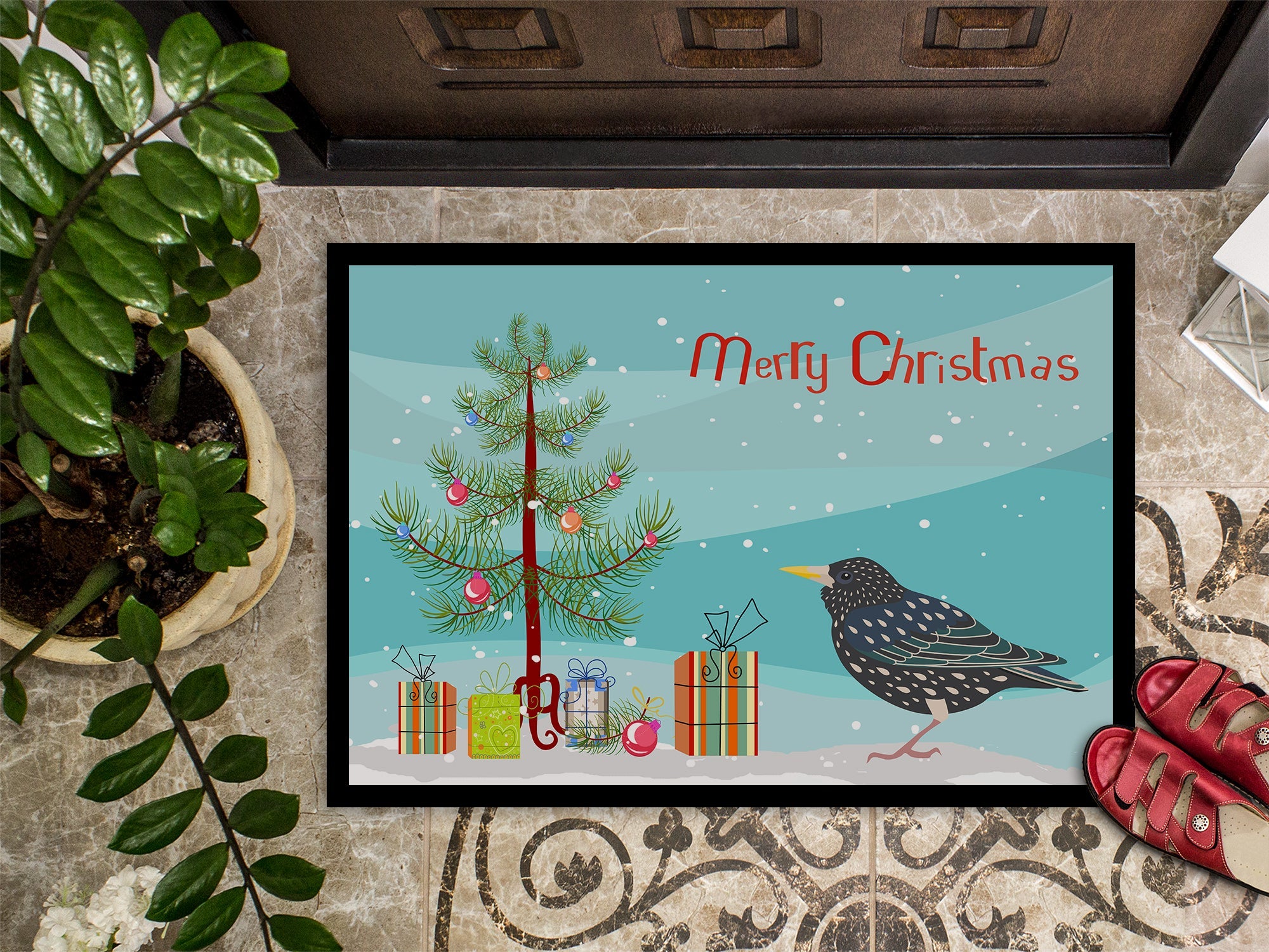 Starling Merry Christmas Doormat Indoor Outdoor 24H X 36W Front Door Mat Rugs for Entryway, Non Slip Washable Low Pile,