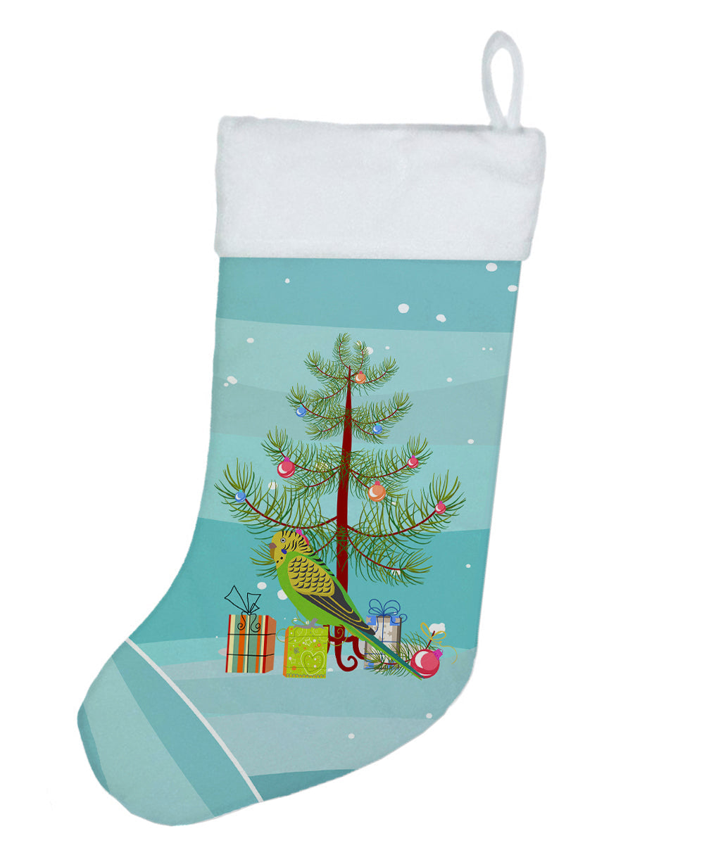 Budgerigar Merry Christmas Holiday Stocking Double-Sided Print, Polyester Suede,11x18, Made in USA