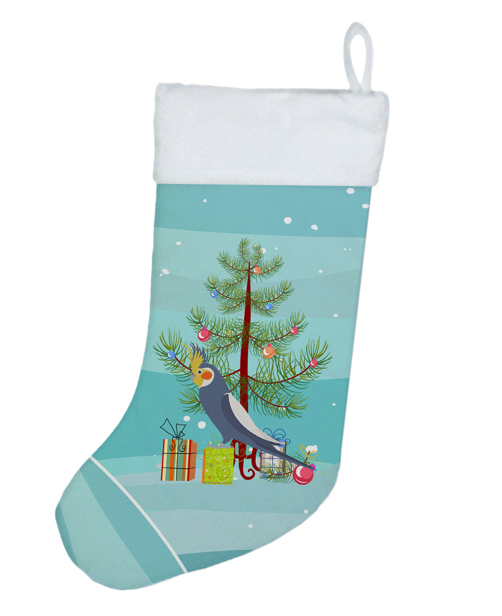 Cockatiel Merry Christmas Holiday Stocking Double-Sided Print, Polyester Suede,11x18, Made in USA