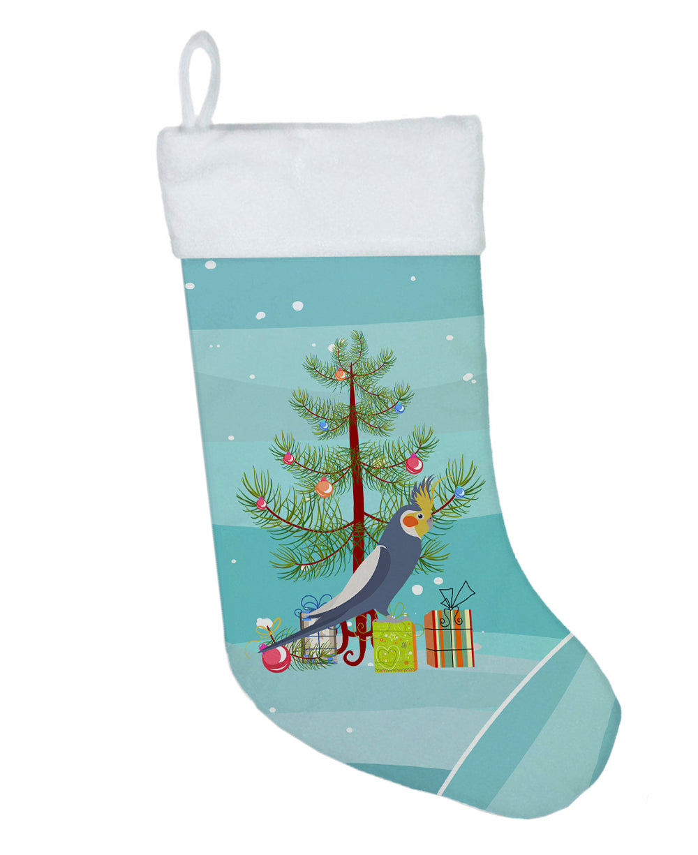 Cockatiel Merry Christmas Holiday Stocking Double-Sided Print, Polyester Suede,11x18, Made in USA