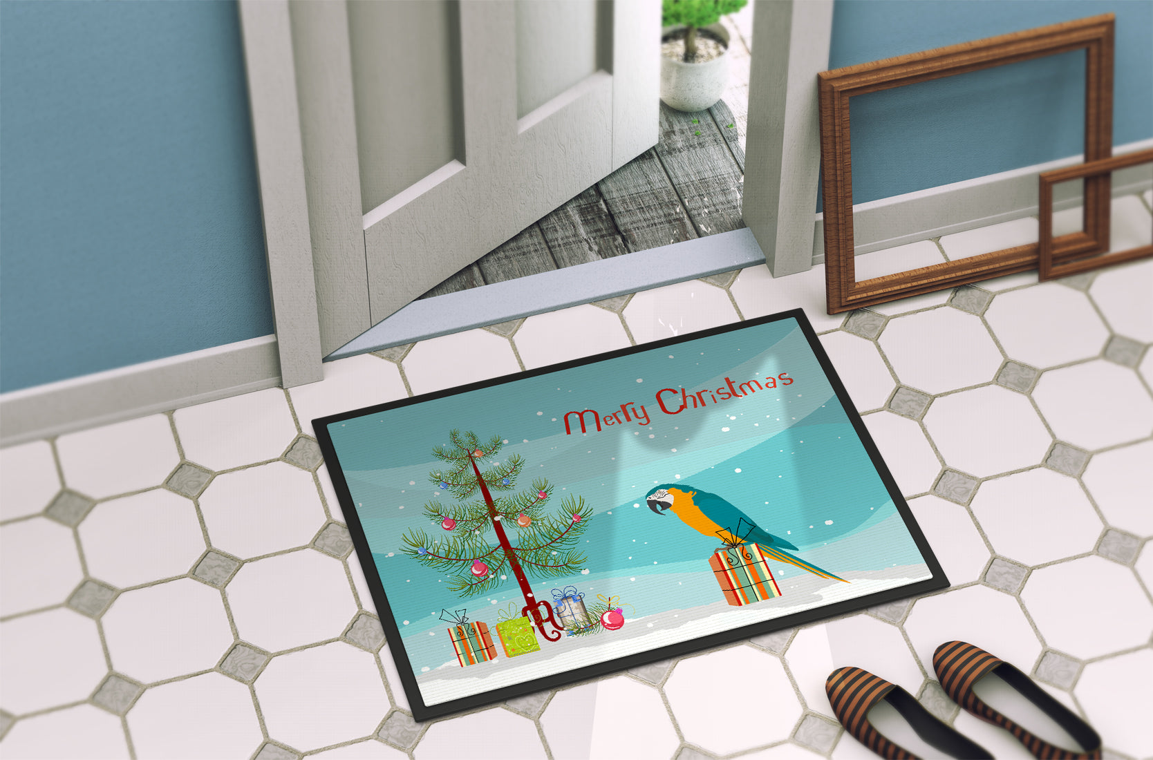 Macaw Merry Christmas Doormat Indoor Outdoor 24H X 36W Front Door Mat Rugs for Entryway, Non Slip Washable Low Pile,