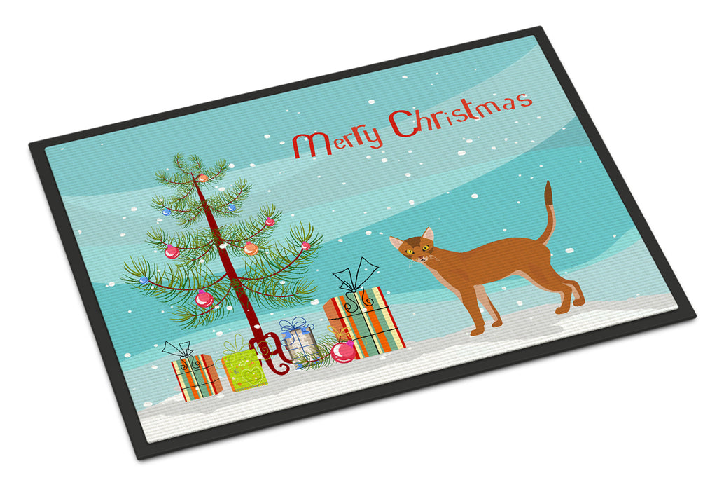 Red Abyssinian Cat Christmas Doormat Indoor Outdoor 24H X 36W Front Door Mat Rugs for Entryway, Non Slip Washable Low Pile,