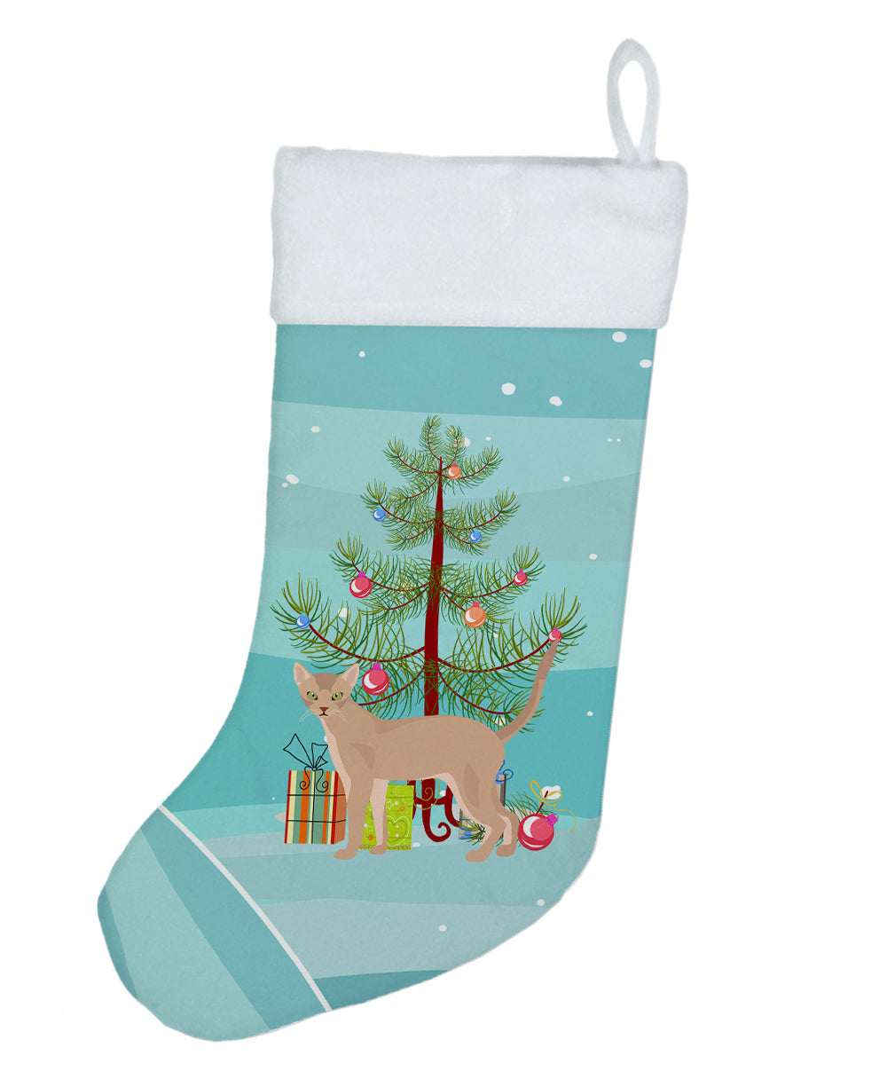 Fawn Abyssinian Cat Christmas Holiday Stocking Double-Sided Print, Polyester Suede,11x18, Made in USA