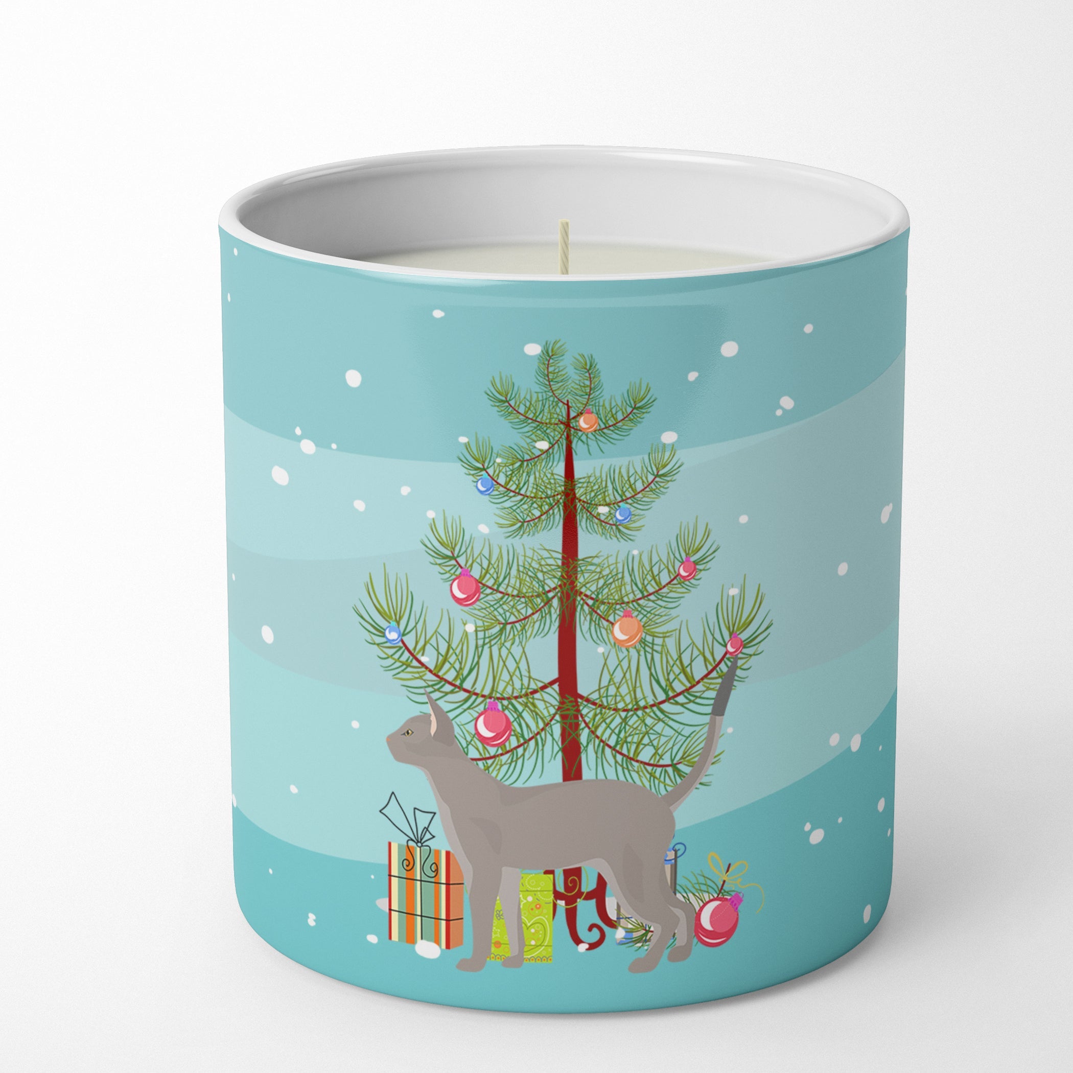 Blue Abyssinian Cat Christmas Decorative Soy Candle Nature Soy Wax Essential Oil Home Decor Ideal for Bedroom Kitchen Bath Office Gift, 10 oz