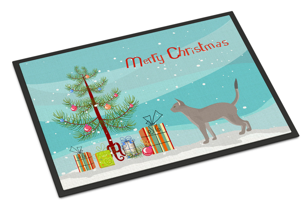 Blue Abyssinian Cat Christmas Doormat Indoor Outdoor 18H X 27W Front Door Mat Rugs for Entryway, Non Slip Washable