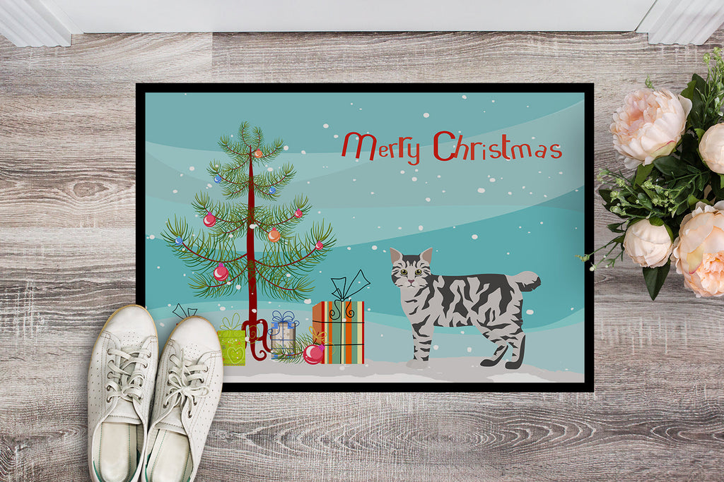 American Bobtail Cat Christmas Doormat Indoor Outdoor 24H X 36W Front Door Mat Rugs for Entryway, Non Slip Washable Low Pile,