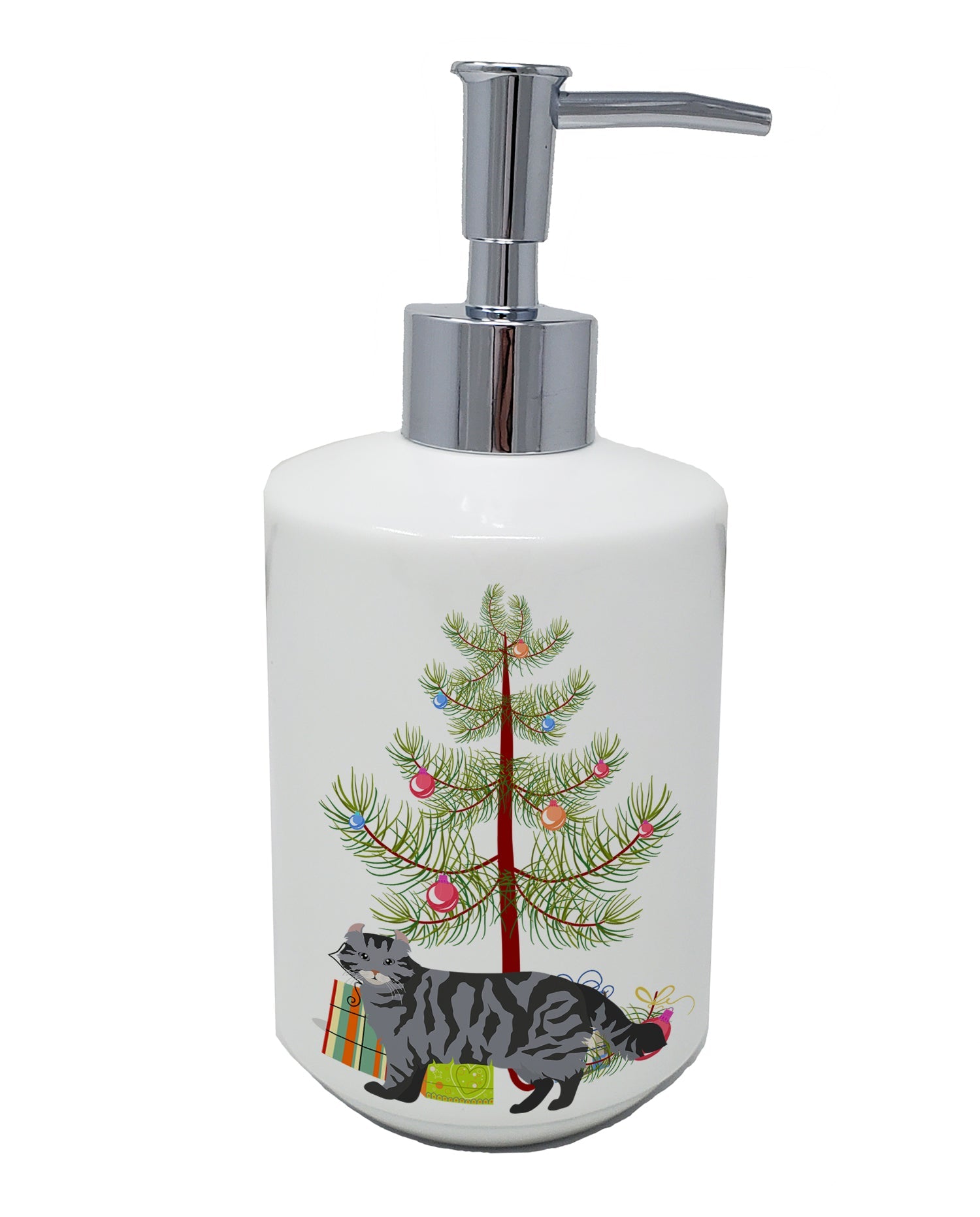 American Curl Cat Christmas Ceramic Soap Dispenser , Empty Refillable Hand Soap Pump Bottle for Bathroom Kitchen