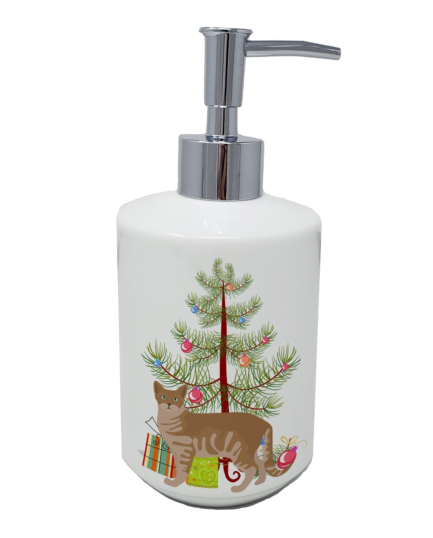 Australian Mist Cat Christmas Ceramic Soap Dispenser , Empty Refillable Hand Soap Pump Bottle for Bathroom Kitchen