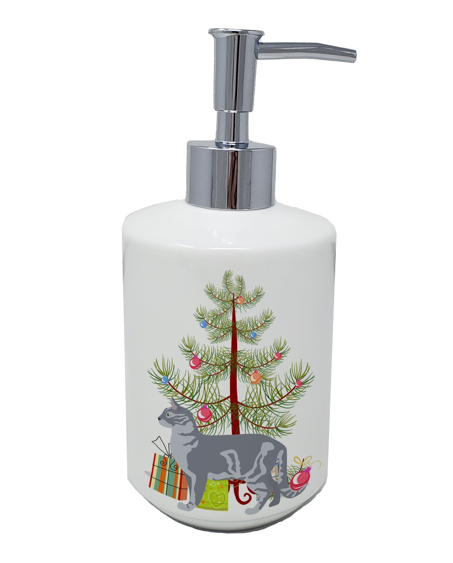 Australian Mist Cat Christmas Ceramic Soap Dispenser , Empty Refillable Hand Soap Pump Bottle for Bathroom Kitchen