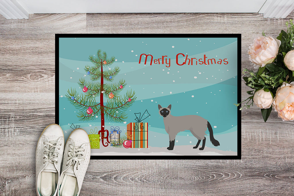 Balinese Cat Christmas Doormat Indoor Outdoor 24H X 36W Front Door Mat Rugs for Entryway, Non Slip Washable Low Pile,