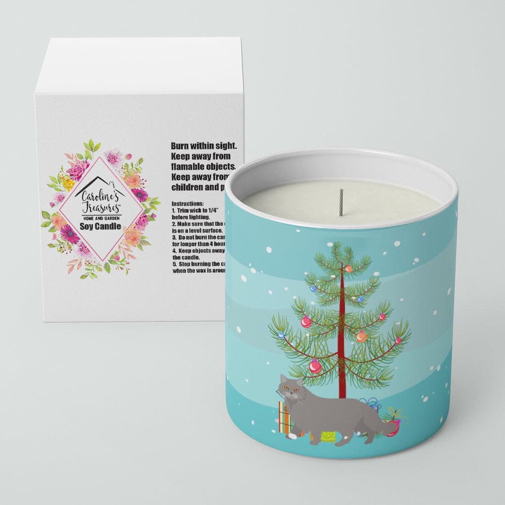 British Longhair Cat Christmas Decorative Soy Candle Nature Soy Wax Essential Oil Home Decor Ideal for Bedroom Kitchen Bath Office Gift, 10 oz