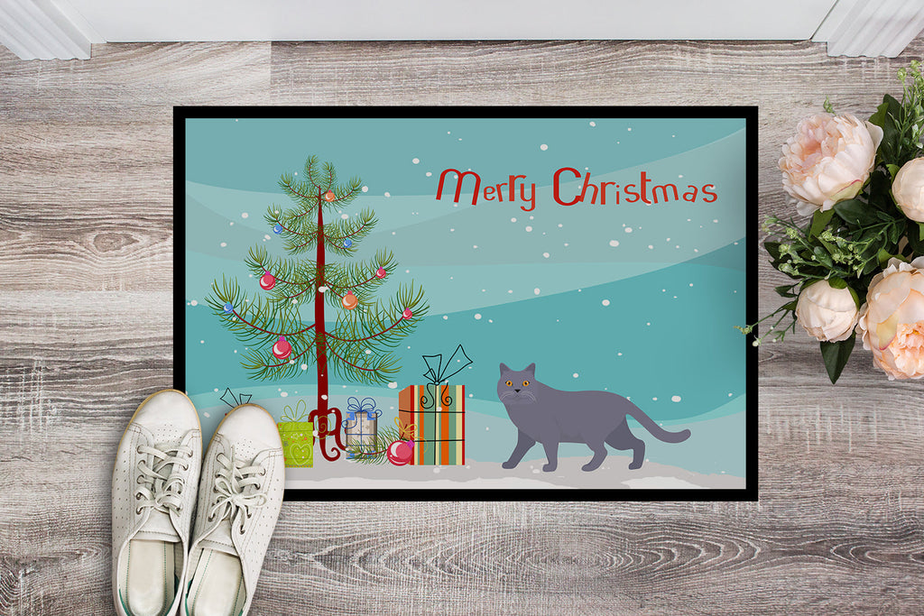 British Shorthair Cat Christmas Doormat Indoor Outdoor 18H X 27W Front Door Mat Rugs for Entryway, Non Slip Washable
