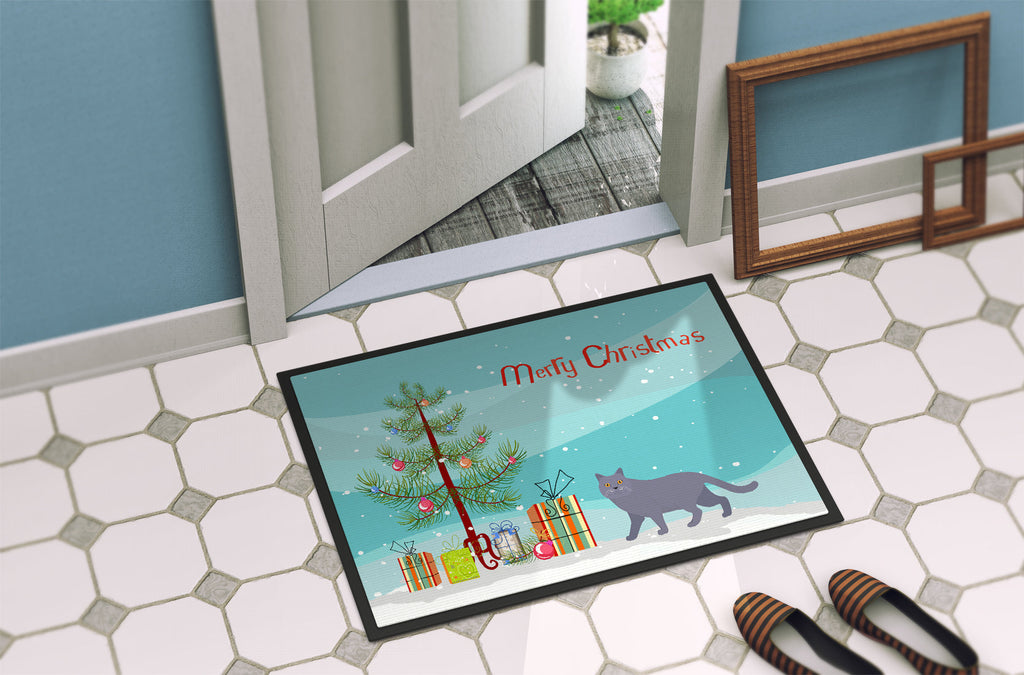 British Shorthair Cat Christmas Doormat Indoor Outdoor 18H X 27W Front Door Mat Rugs for Entryway, Non Slip Washable