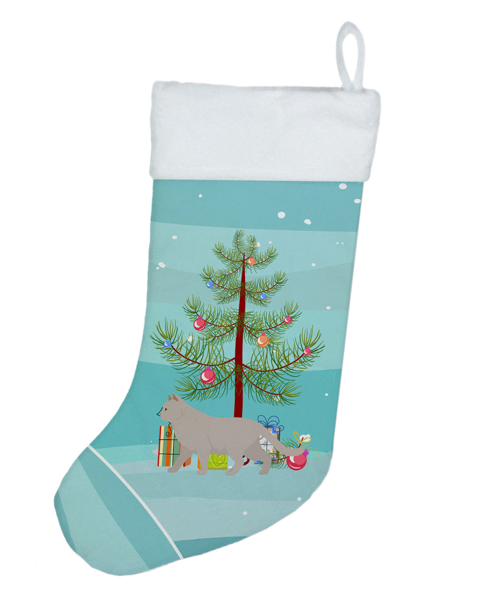 British Shorthair Cat Christmas Holiday Stocking Double-Sided Print, Polyester Suede,11x18, Made in USA