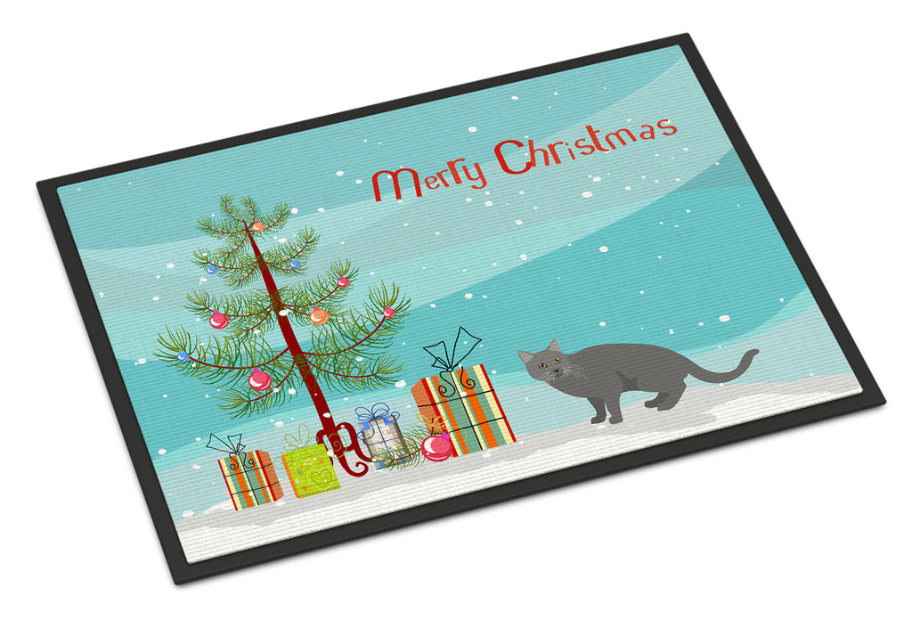 Chartreux Cat Christmas Doormat Indoor Outdoor 18H X 27W Front Door Mat Rugs for Entryway, Non Slip Washable