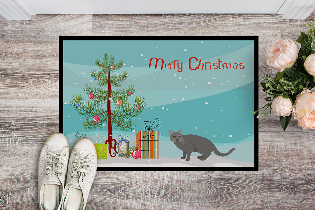 Chartreux Cat Christmas Doormat Indoor Outdoor 18H X 27W Front Door Mat Rugs for Entryway, Non Slip Washable
