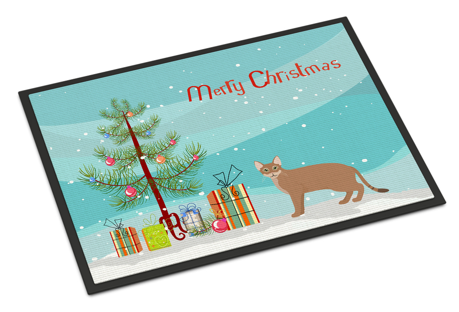 Chausie Cat Christmas Doormat Indoor Outdoor 18H X 27W Front Door Mat Rugs for Entryway, Non Slip Washable