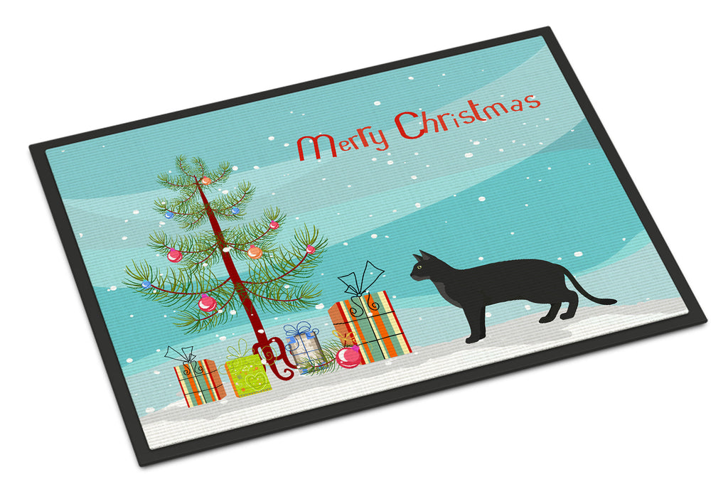 Chausie Black Cat Christmas Doormat Indoor Outdoor 18H X 27W Front Door Mat Rugs for Entryway, Non Slip Washable