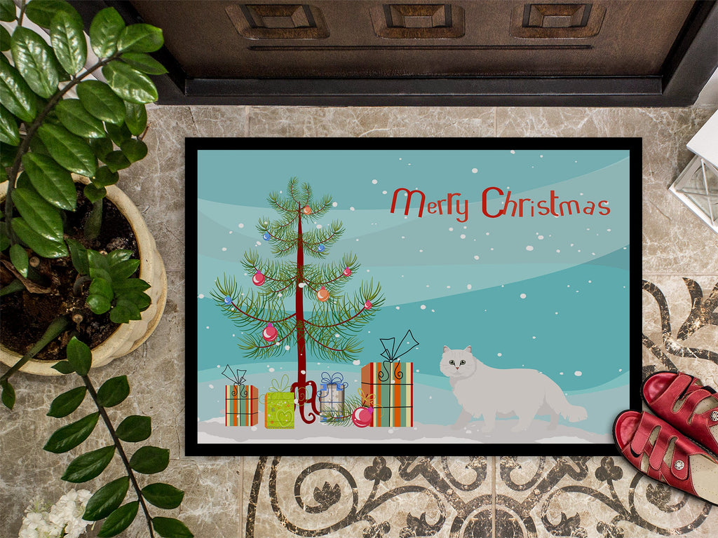 Chinchilla Persian Longhair Cat Christmas Doormat Indoor Outdoor 18H X 27W Front Door Mat Rugs for Entryway, Non Slip Washable