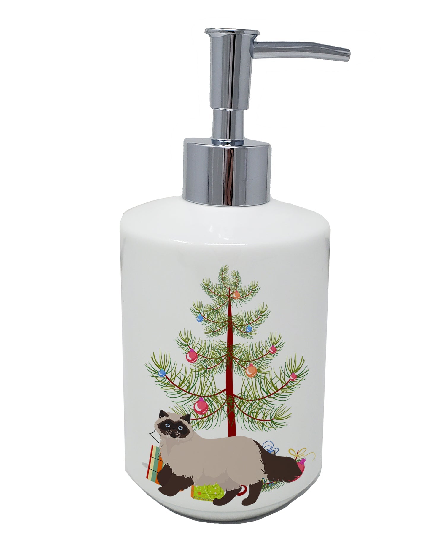 Colorpoint Persian Hymalayan Cat Christmas Ceramic Soap Dispenser , Empty Refillable Hand Soap Pump Bottle for Bathroom Kitchen