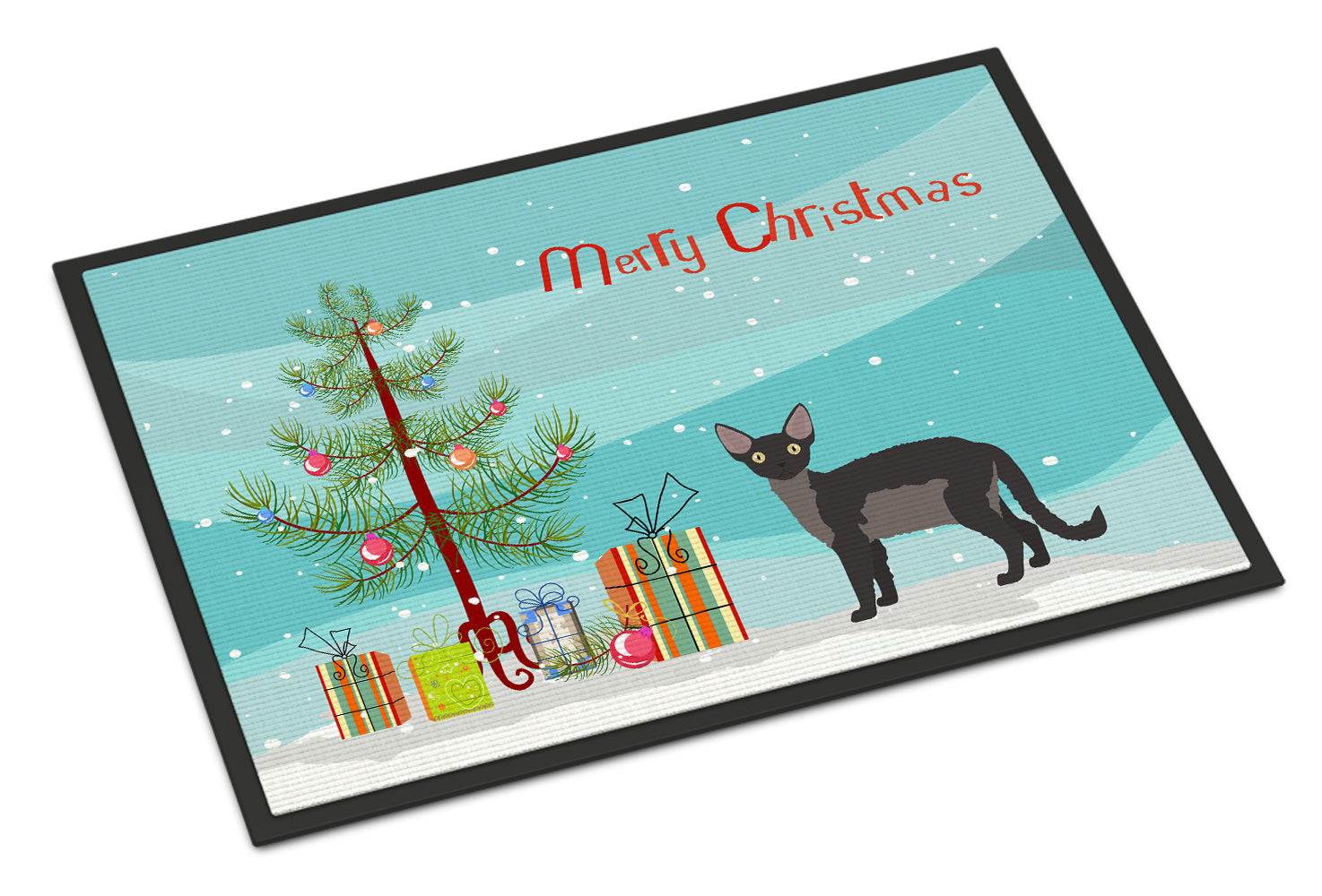 Devon Rex Cat Christmas Doormat Indoor Outdoor 24H X 36W Front Door Mat Rugs for Entryway, Non Slip Washable Low Pile,
