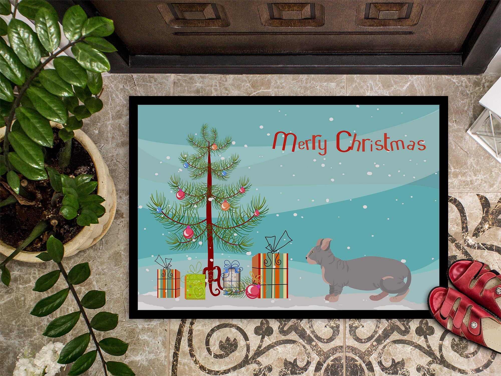 Dwelf Cat Christmas Doormat Indoor Outdoor 24H X 36W Front Door Mat Rugs for Entryway, Non Slip Washable Low Pile,