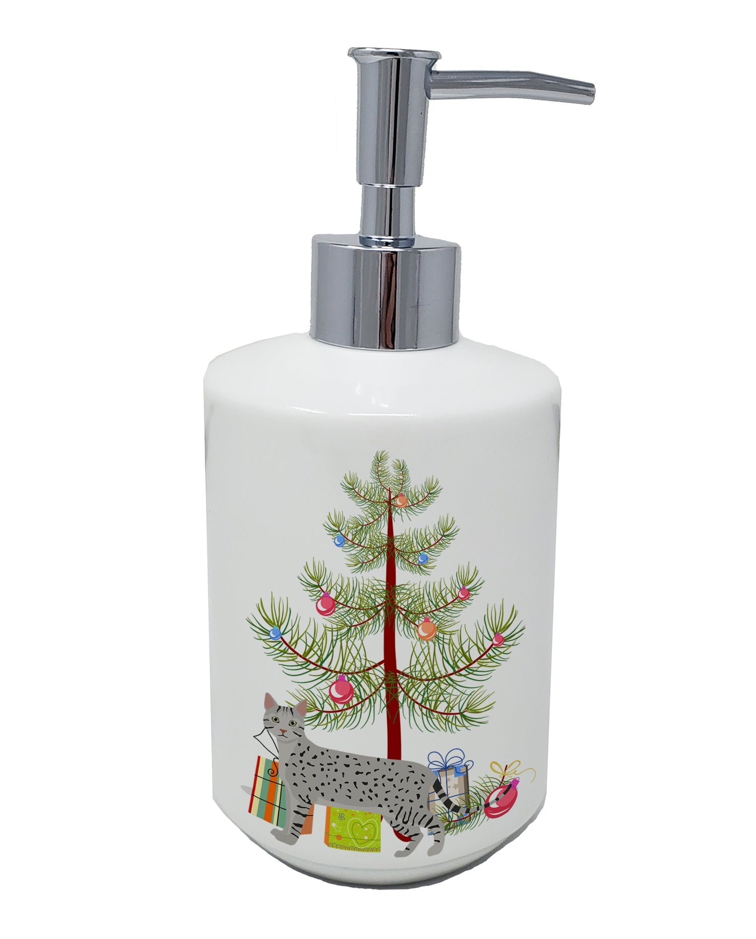 Egyptian Mau Cat Christmas Ceramic Soap Dispenser , Empty Refillable Hand Soap Pump Bottle for Bathroom Kitchen