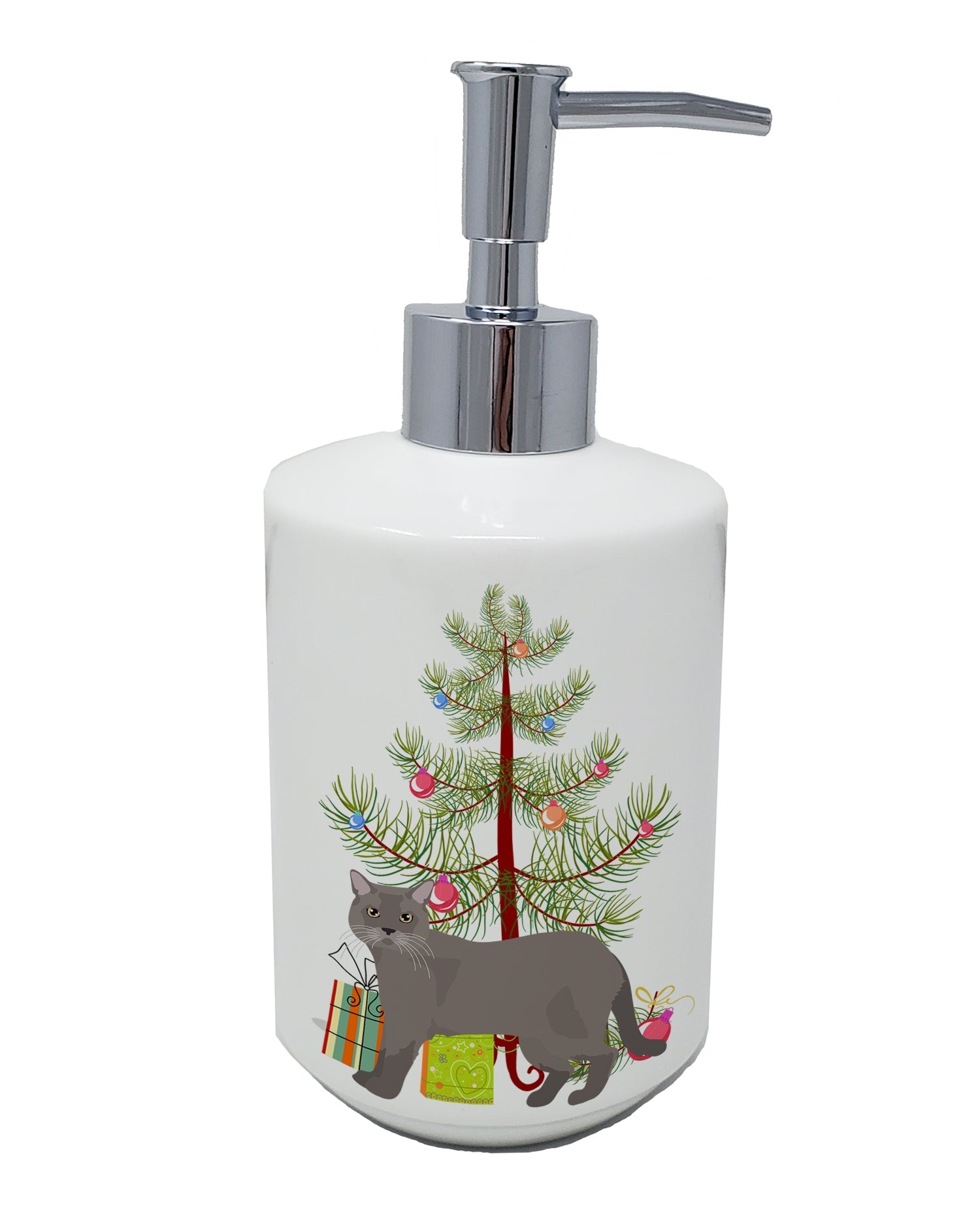 European Burmese Cat Christmas Ceramic Soap Dispenser , Empty Refillable Hand Soap Pump Bottle for Bathroom Kitchen