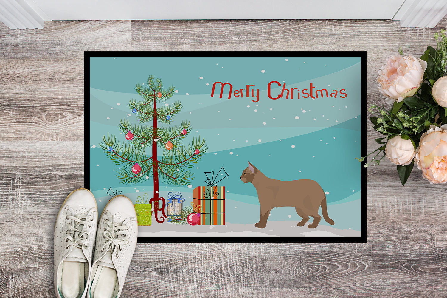 European Burmese Cat Christmas Doormat Indoor Outdoor 24H X 36W Front Door Mat Rugs for Entryway, Non Slip Washable Low Pile,