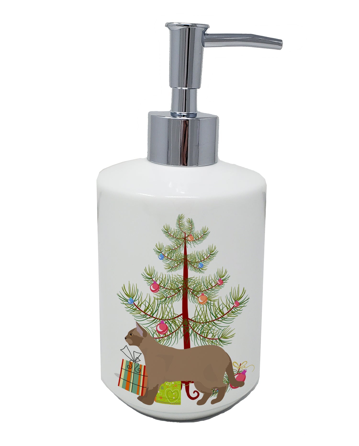 European Burmese Cat Christmas Ceramic Soap Dispenser , Empty Refillable Hand Soap Pump Bottle for Bathroom Kitchen