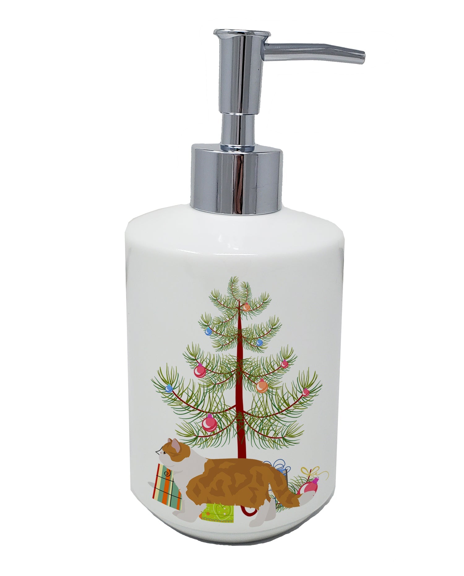 Exotic Shorthair Cat Christmas Ceramic Soap Dispenser , Empty Refillable Hand Soap Pump Bottle for Bathroom Kitchen