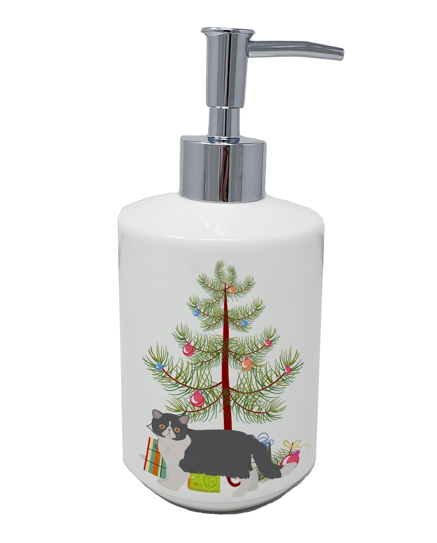 Exotic Shorthair Cat Christmas Ceramic Soap Dispenser , Empty Refillable Hand Soap Pump Bottle for Bathroom Kitchen