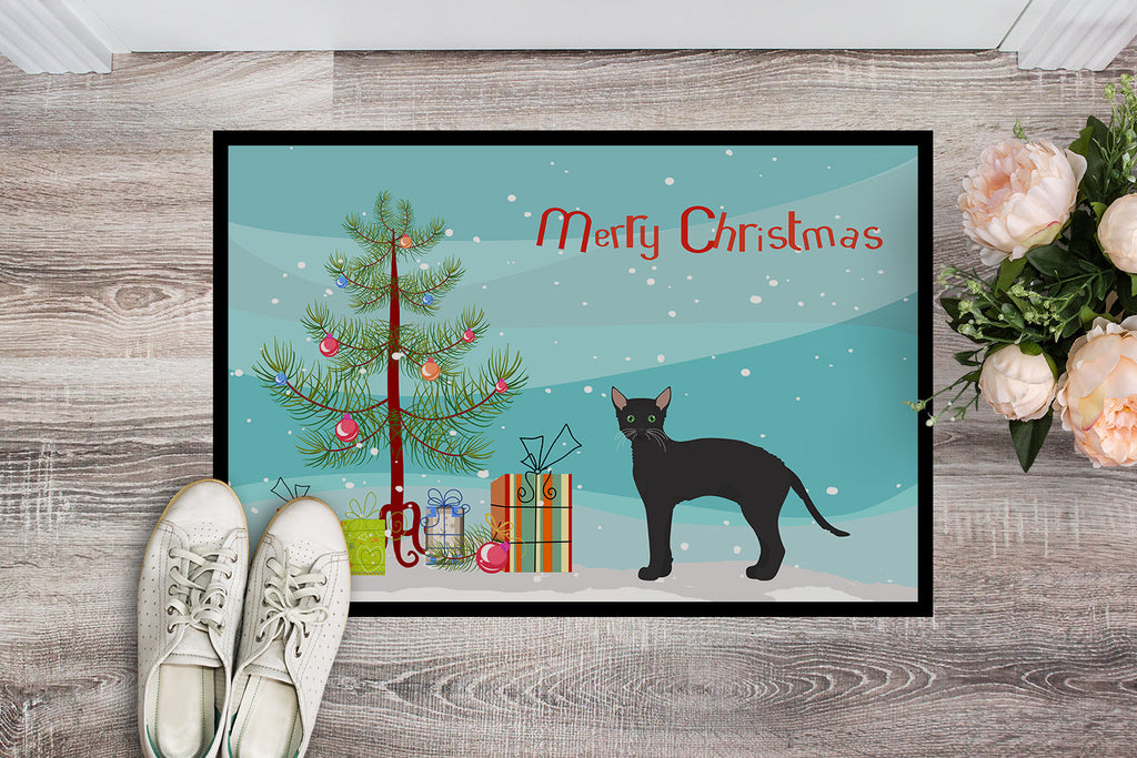 Black German Rex Cat Christmas Doormat Indoor Outdoor 24H X 36W Front Door Mat Rugs for Entryway, Non Slip Washable Low Pile,