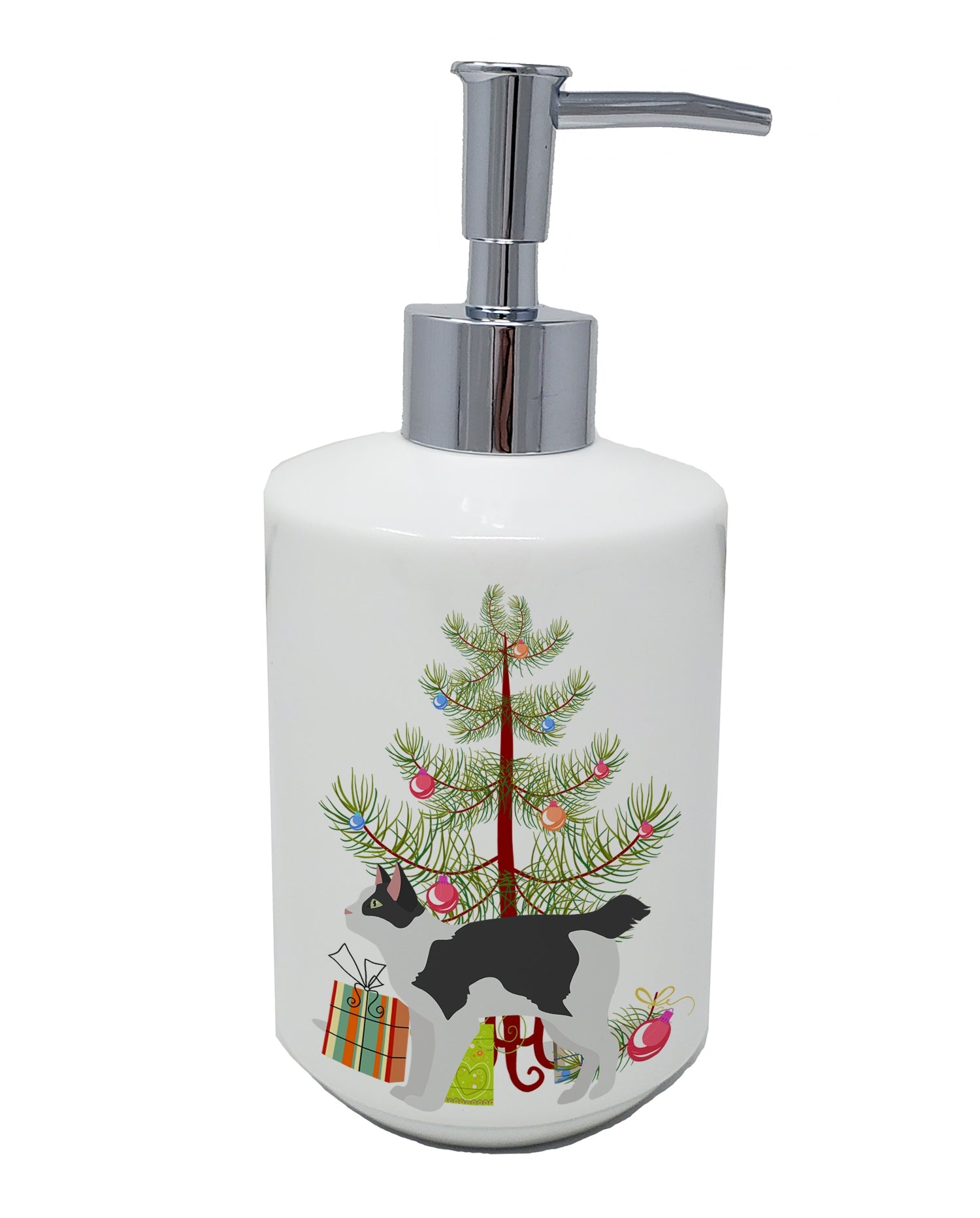 Japanese Bobtail Cat Christmas Ceramic Soap Dispenser , Empty Refillable Hand Soap Pump Bottle for Bathroom Kitchen